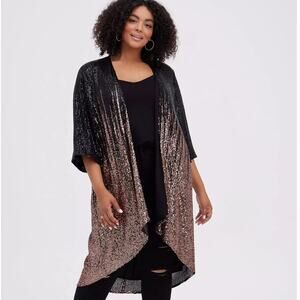 TORRID Hi-Lo Ombre Kimono - Sequin Black & Gold Sz 3X NWT {3O42}